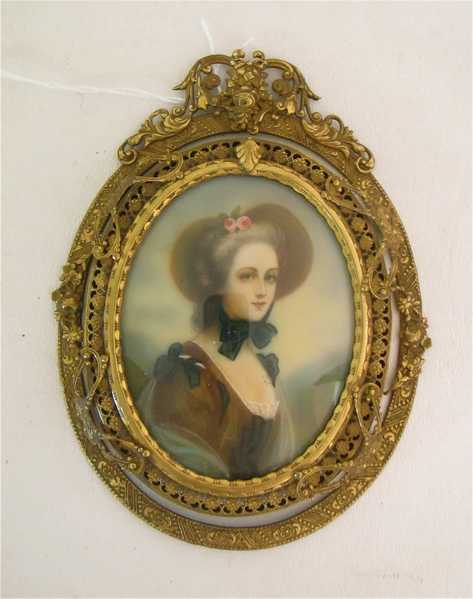 Appraisal: FRENCH MINIATURE OIL PORTRAIT of Madame Dubarry young woman with