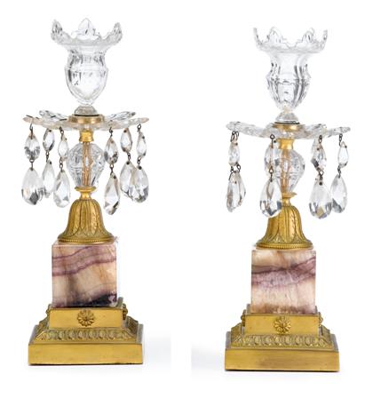 Appraisal: Pair of Regency blue john ormolu and glass candlesticks circa