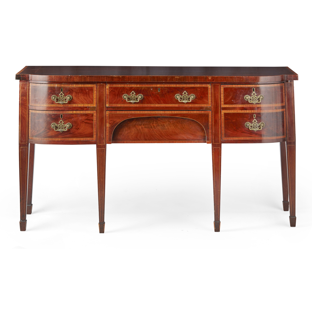 Appraisal: LATE GEORGE III MAHOGANY AND SATINWOOD BANDED SIDEBOARD LATE TH