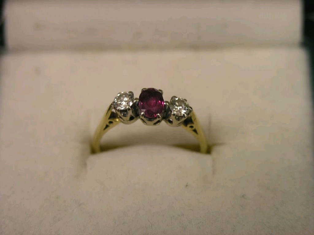 Appraisal: An ct gold diamond and ruby ring two diamonds and