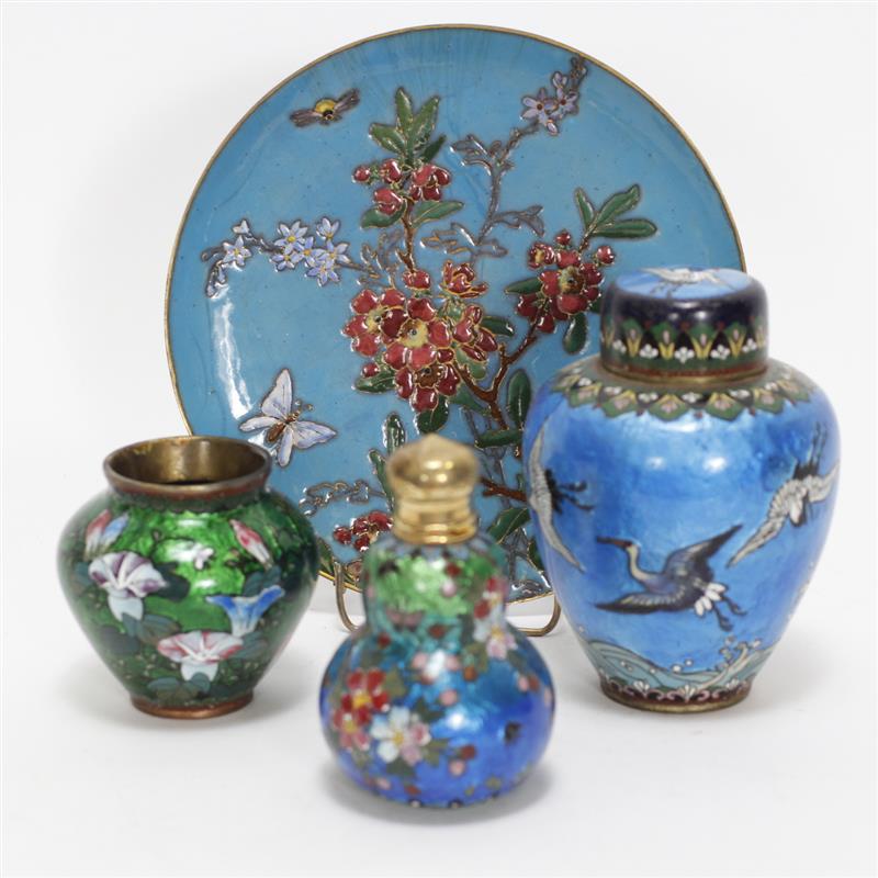 Appraisal: Four Polychrome Japanese Cloisonne and Enamel pieces with Floral Motif