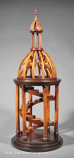 Appraisal: An Italian Renaissance-Style Carved Hardwood Staircase Model th c arched