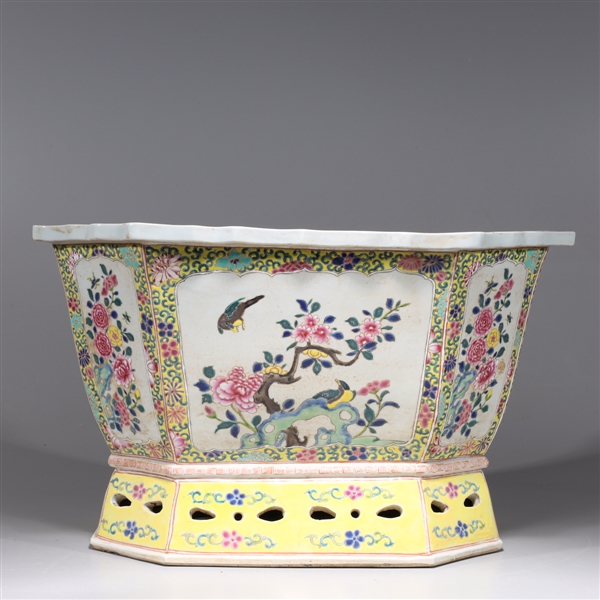 Appraisal: Chinese famille rose enameled porcelain planter with faceted exterior and