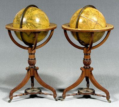 Appraisal: Pair Regency Newton's globes celestial and terrestrial each with brass