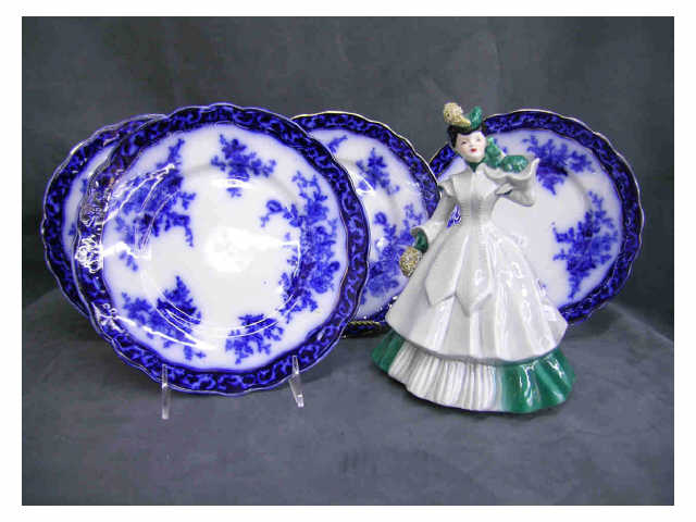 Appraisal: Four Flow Blue plates and Florence Ceramics Matilda includes four