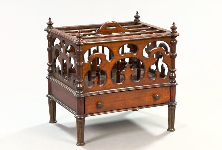 Appraisal: English Sawn and Turned Mahogany Four-Slot Canterbury third quarter th