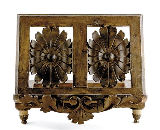 Appraisal: Carved and painted bookstand th century frame and panel construction