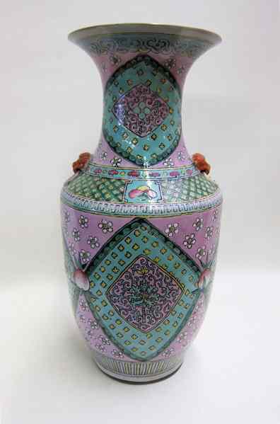 Appraisal: CHINESE FAMILE VERTE PORCELAIN VASE enameled with peaches between diamond-shaped