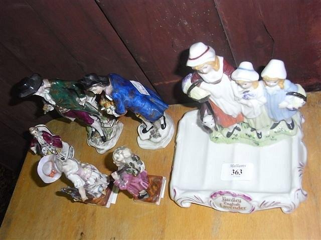 Appraisal: A 'YARDLEY' REPRODUCTION SOAP HOLDER and five porcelain figures