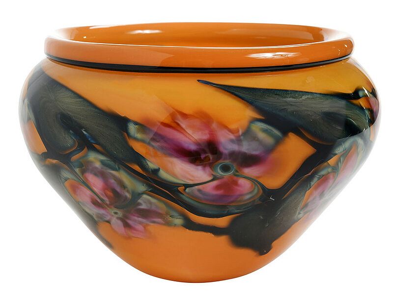 Appraisal: Charles Lotton Mandarin Orange Multi Flora Bowl American st century