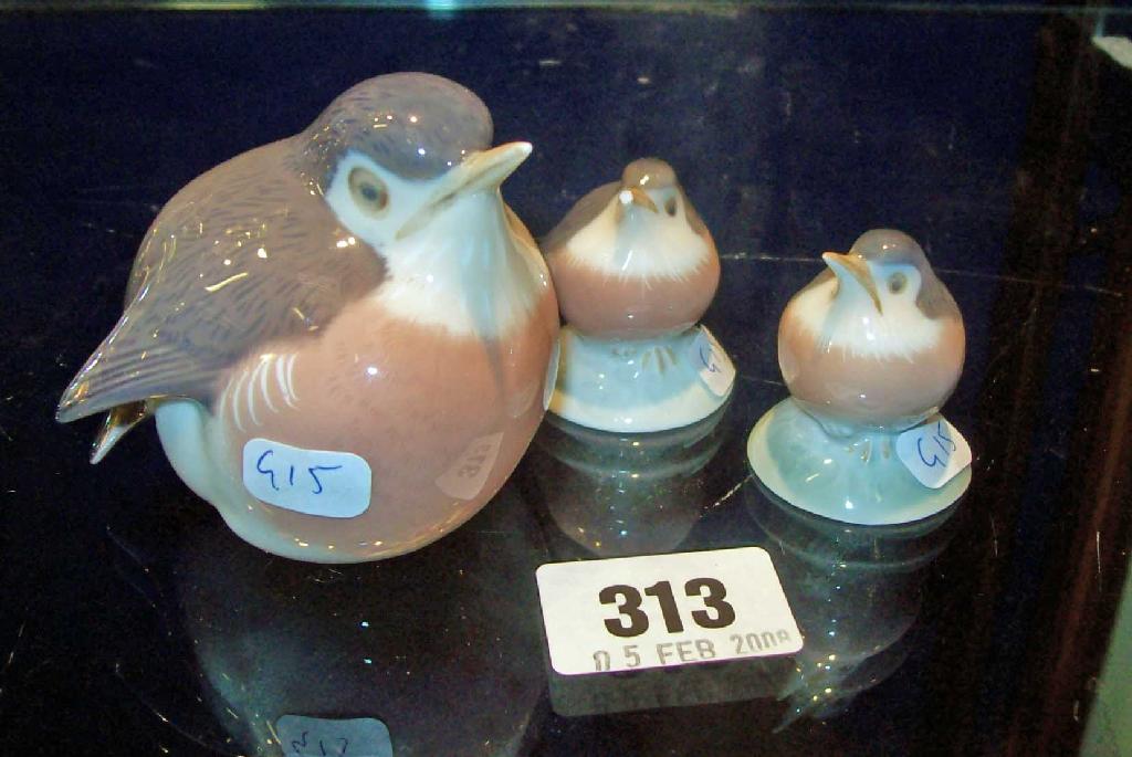 Appraisal: Three Danish porcelain bird ornaments -