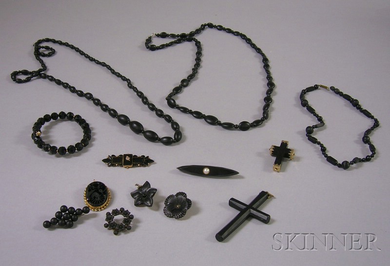 Appraisal: Group of Assorted Jet and Mourning Jewelry including several beaded