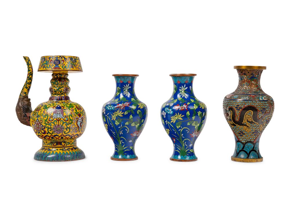 Appraisal: Three Chinese Cloisonne Enamel Vases and a Chinese Champleve Vase