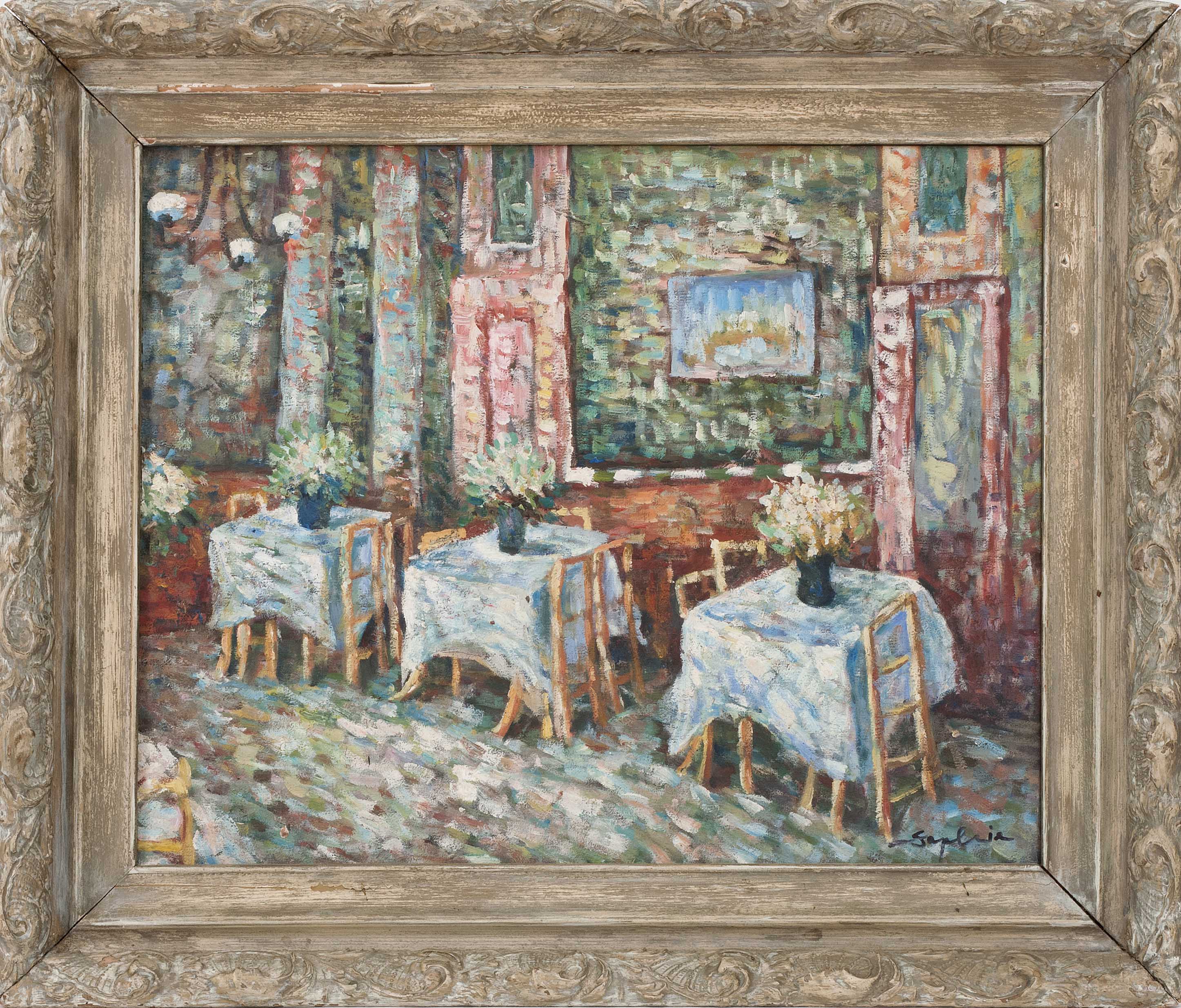 Appraisal: EUROPEAN SCHOOL th CenturyCaf Scene Signed Sophia lower right Oil