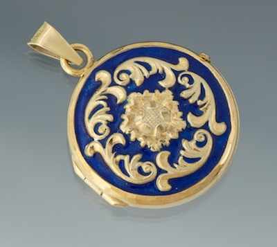 Appraisal: An Italian Gold and Enamel Locket Pendant k yellow gold