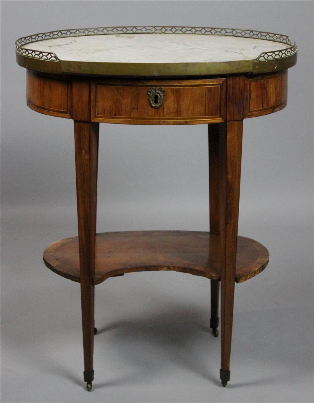 Appraisal: LOUIS XVI SMALL OVAL WRITING TABLE WITH MARBLE TOP AND