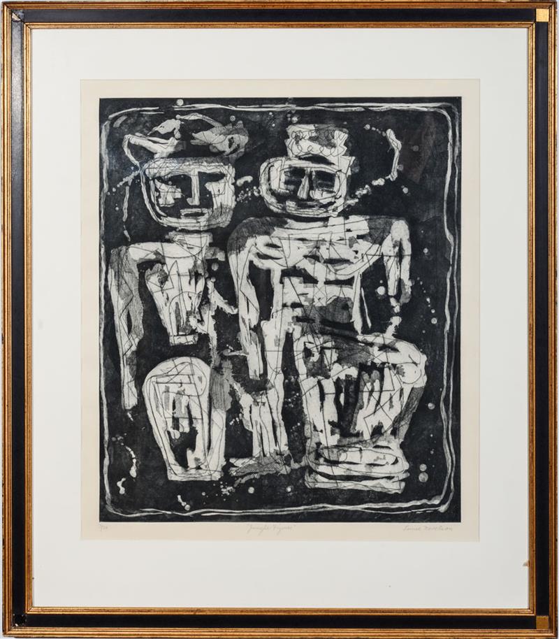 Appraisal: LOUISE NEVELSON - JUNGLE FIGURES Aquatint in black on wove