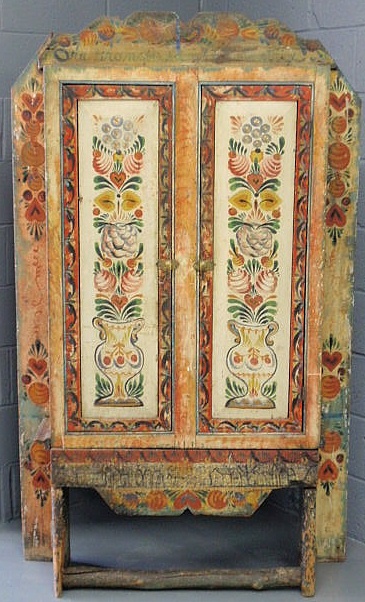 Appraisal: American paint decorated cabinet by Peter Hunt with hearts tulips