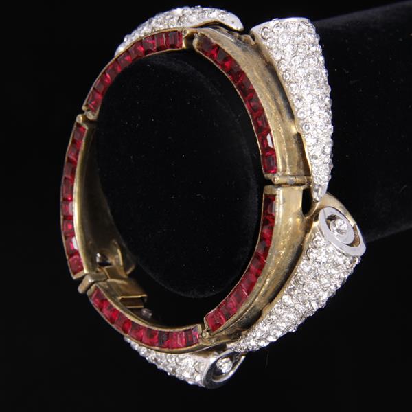 Appraisal: Stunning Unmarked ART DECO Pave Ruby Rhinestone Gold Wash Bracelet