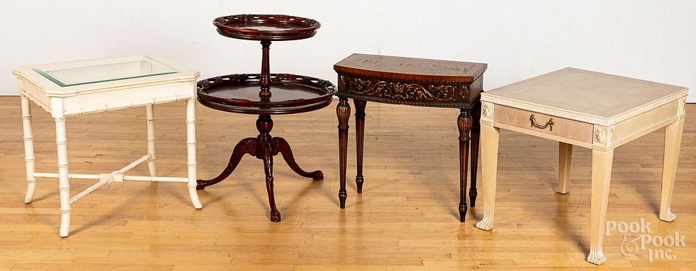 Appraisal: Four assorted tables an ottoman and a floor lam Four