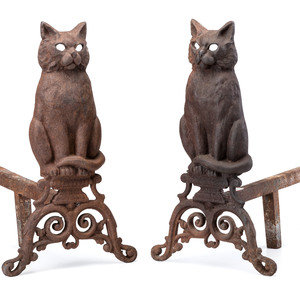 Appraisal: A Pair of Cast Iron Cat-Form Andirons th Century Height