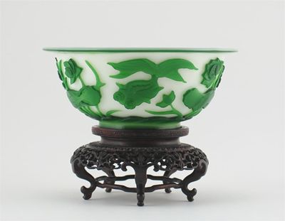 Appraisal: A Chinese Beijing glass bowl the white metal overlaid in