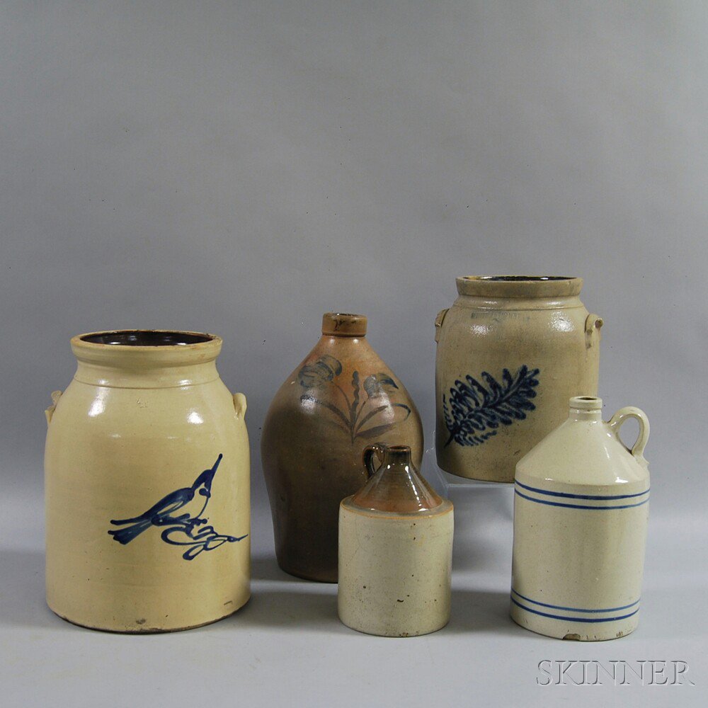 Appraisal: Five Stoneware Vessels th and th century two small jugs