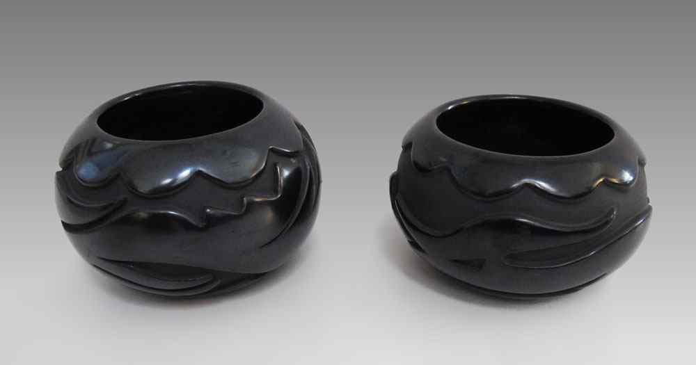 Appraisal: PAIR MADELINE NARANJO SANTA CLARA POTTERY JARS Matching pair black