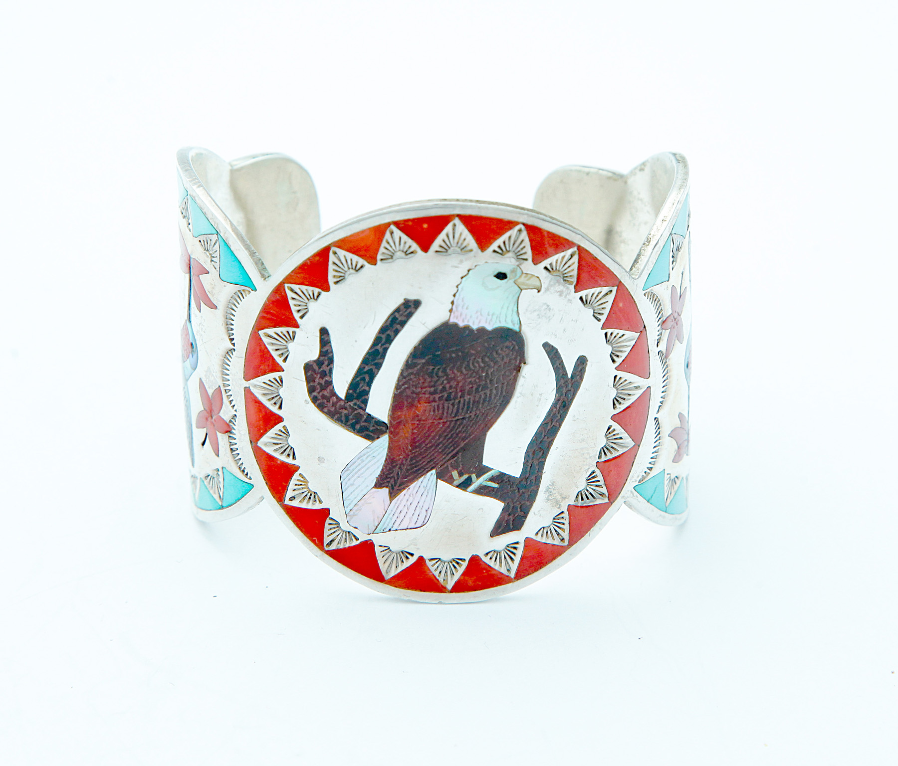 Appraisal: INLAID ZUNI CUFF BRACELET BY ALBERT AND DOLLY BANTEAH MID