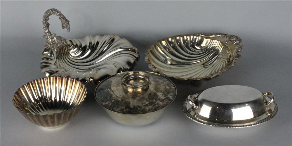 Appraisal: FIVE SILVERPLATED SERVING PIECES including an International shell dish another