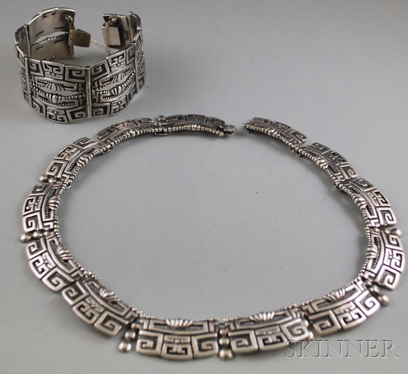 Appraisal: Margot de Taxco Sterling Silver Necklace and Bracelet Mexico mid-