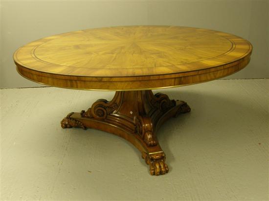 Appraisal: Regency style walnut cross-banded and ebony-strung round dining table on