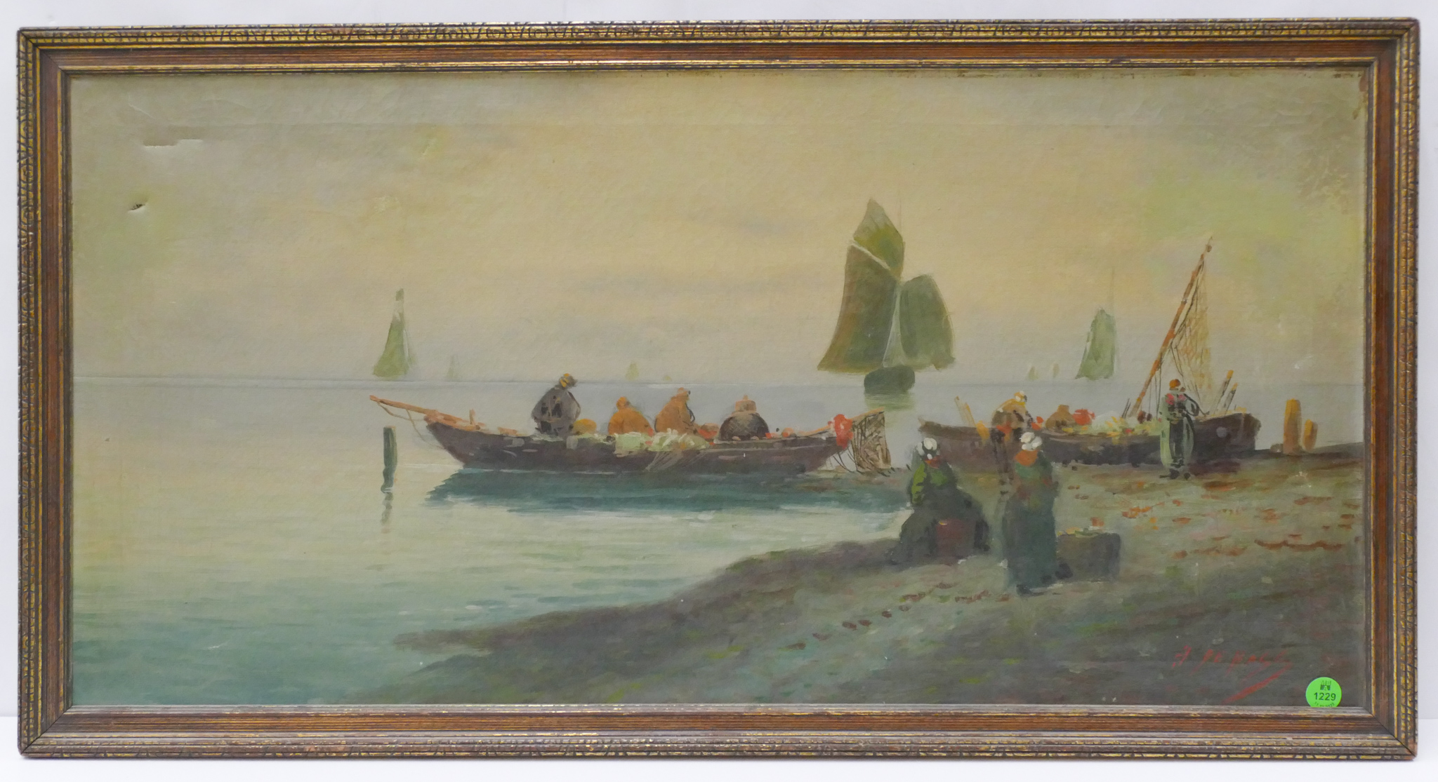 Appraisal: J DeHass European Coastal Scene with Boats Oil on Canvas