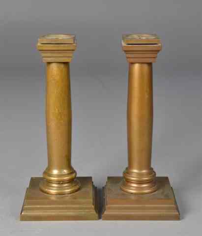 Appraisal: Pr Of Antique Square Base CandlesticksGraduated stepped square base with