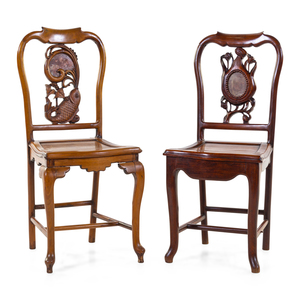 Appraisal: Two Chinese Export Stone Inset Rosewood Chairs TH CENTURY each