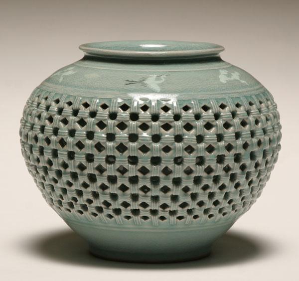 Appraisal: A Korean celadon ceramic vase double wall construction with interesting