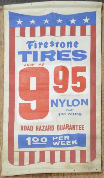 Appraisal: Firestone Tires Road Hazard Guarantee Banner Vertical red white and