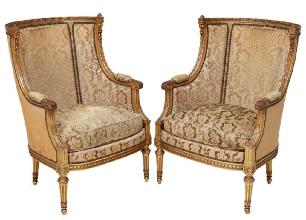 Appraisal: pair French Louis XVI style giltwood armchairs late th c