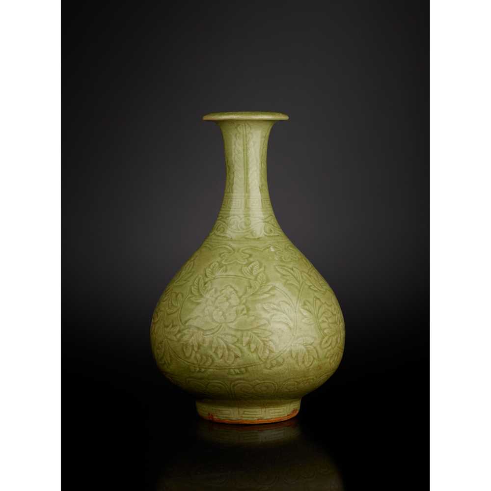 Appraisal: LONGQUAN CELADON YUHUCHUN VASE EARLY MING DYNASTY the elegantly proportioned