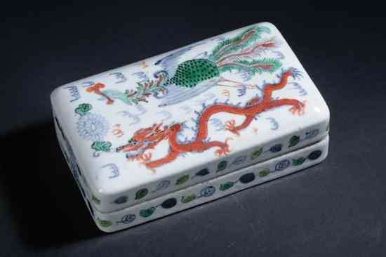 Appraisal: CHINESE FAMILLE VERTE PORCELAIN INK BOX Wanli six character underglazed