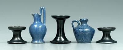 Appraisal: Five pieces North Carolina pottery pair candlesticks with gunmetal glaze