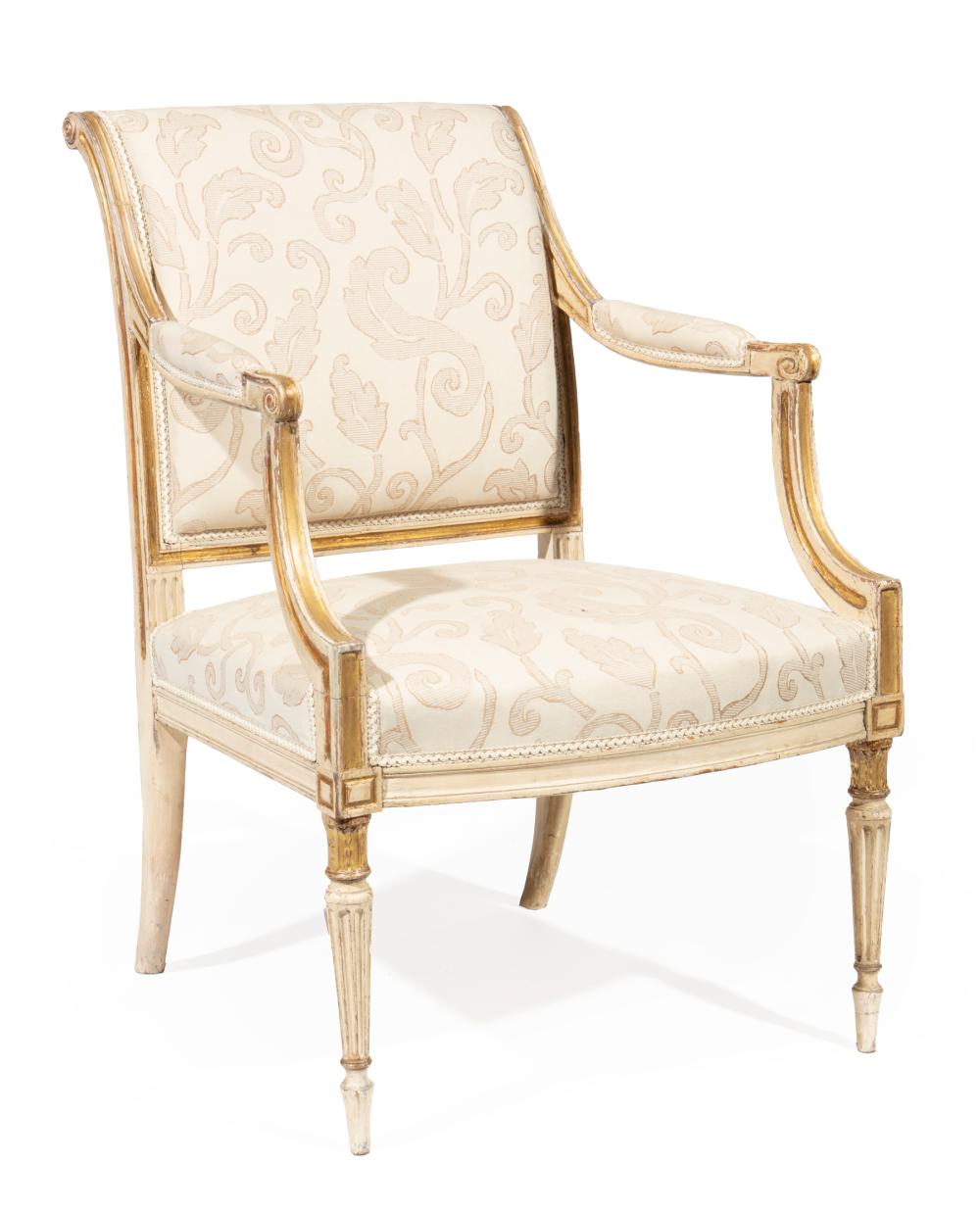 Appraisal: Italian Neoclassical Creme Peinte and Parcel Gilt Fauteuil th c