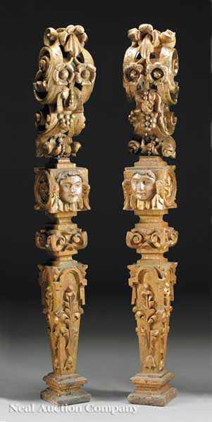 Appraisal: A Rare Pair of Italian Carved Gilt and Polychrome Pilasters