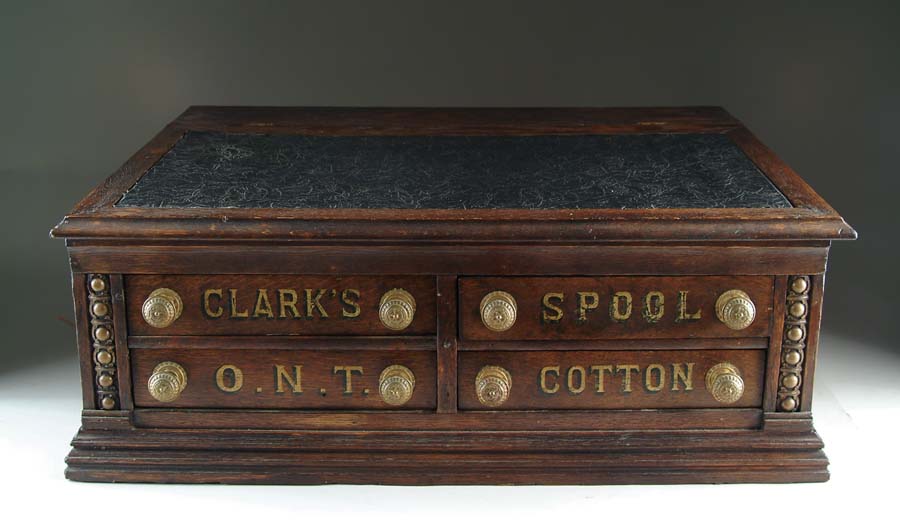 Appraisal: CLARK S -DRAWER SPOOL CABINET Oak desk version with leather