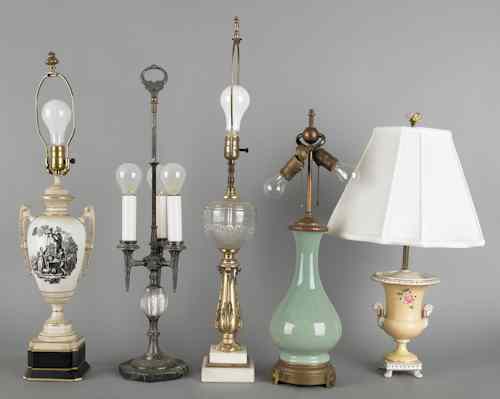 Appraisal: Five assorted table lamps th th c to include a