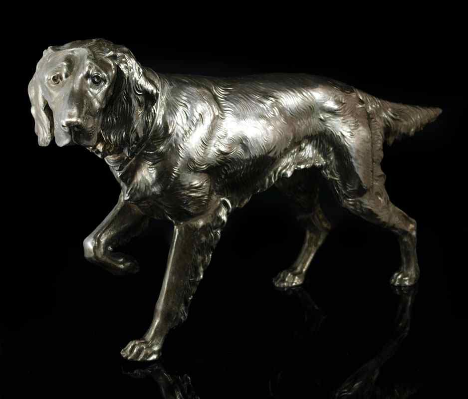 Appraisal: SILVERPLATE JENNINGS BROS SETTER DOG FIGURE Silverplate figure of a