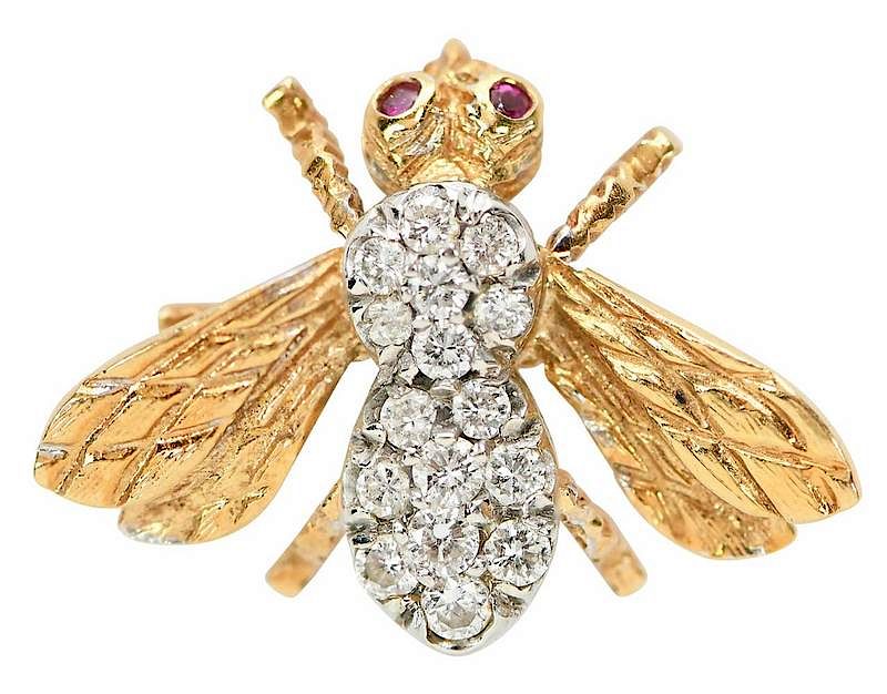 Appraisal: Herbert Rosenthal kt Diamond Bee Brooch round brilliant diamonds estimated