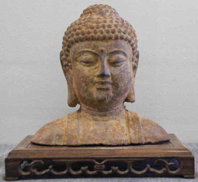 Appraisal: Antique Asian Buddha on Hardwood Base Looks to be very