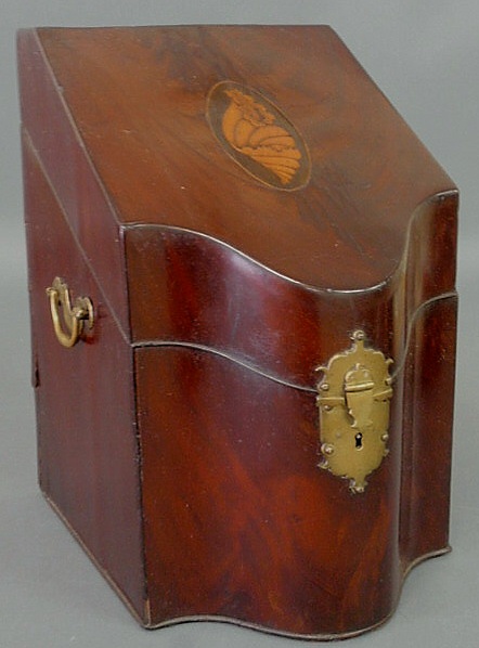 Appraisal: Mahogany knife box c with conch shell inlay to lid