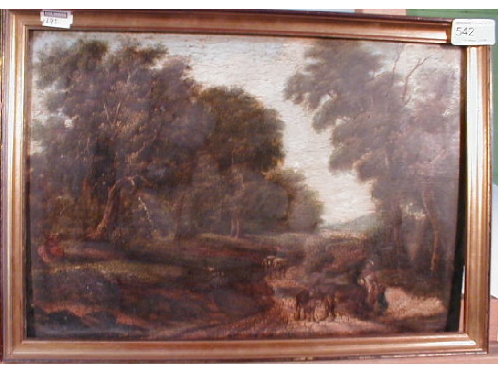 Appraisal: thC English School Summer landscape with figures and animals oil